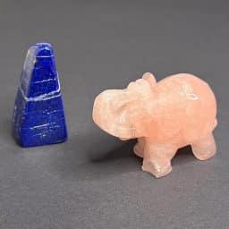 CL312 Repaired Lapis Obelisk and Chipped Rose Quartz Elephant