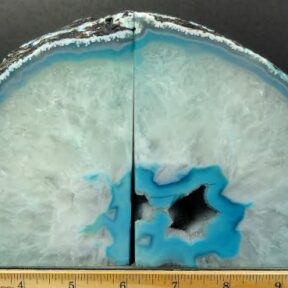 Blue (color enhanced) Brazilian Agate Geode bookends