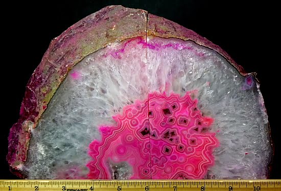 Pink (color enhanced) Brazilian Agate Geode bookends
