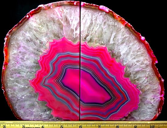 Pink (color enhanced) Brazilian Agate Geode bookends