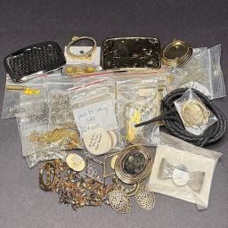 Assorted Belt Buckles, Bolo, Cab and Jewelry Findings