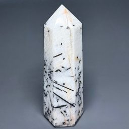 PR1120 White Quartz Tourmaline Obelisk