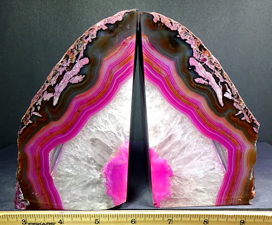set of Pink (color enhanced) Brazilian Agate  bookends