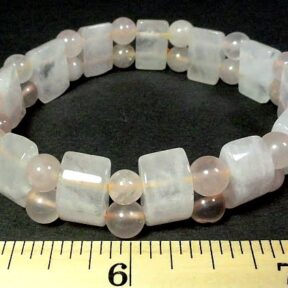 stretch bracelet with half circle and round Rose Quartz beads