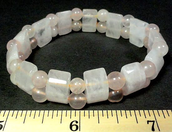 stretch bracelet with half circle and round Rose Quartz beads