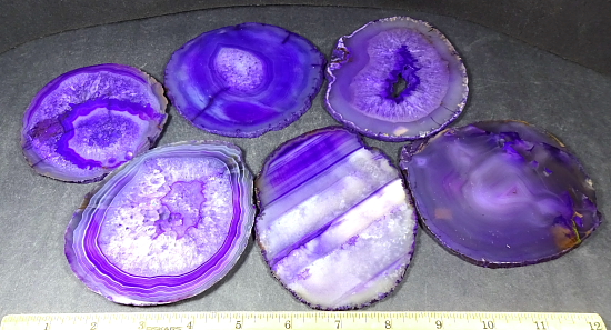 Set of 6 Purple Large Brazilian Agate Slabs