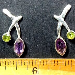 Amethyst and Peridot Earrings mounted in a Sterling Silver setting