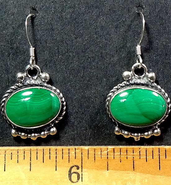 Malachite earrings mounted in a Sterling Silver setting