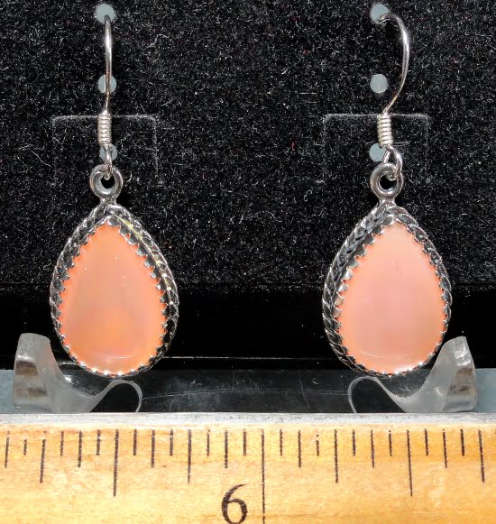 Peach Mother-of-Pearl Earrings mounted in a Sterling Silver setting