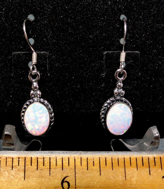 Gilson Opal (lab created) Earrings mounted in a Sterling Silver setting