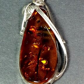 4cm Sterling Silver Bezel Set Natural Amber Pendant Jewelry Making Amber Cabochon Pendant J0732