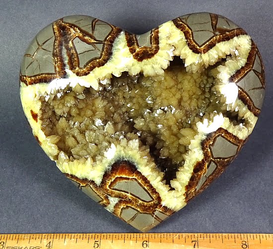 Septarian Heart with very nice Yellow Calcite and accents of Brown Aragonite