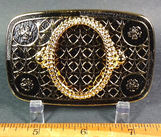 Gold plated belt buckle with black inlay