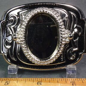 Silver plated belt buckle with black inlay