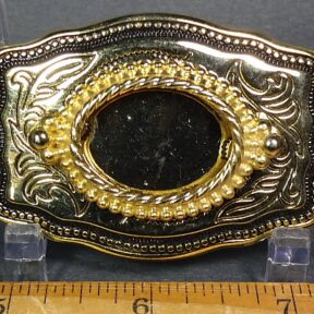 Kids gold plated belt buckle with black inlay on rim